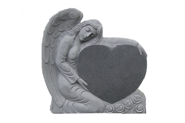 ANG093CADCG.png Small Angel Holding Heart 2-2.5x0-6x2-8.5 AP Dark Cloud Grey Fully Carved Angel w/ Roses - Image 1