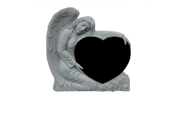 ANG093CAJB.png Small Angel Holding Heart 2-2.5x0-6x2-8.5 AP Jet Black Fully Carved Angel w/ Roses - Image 1