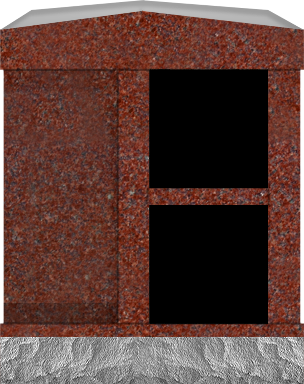 COL179IRJB_2NICHE.png 2 Niche Columbarium w/ Alcove 30.5x15.7x37.4 India Red/JB India Red Walls/Jet Black Doors; 2" Margin on Base CFS-A-139-inch - Image 1
