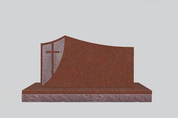 SBC166SPIR.png Starburst Cross Design 4-0x0-6x2-4 Custom Finish India Red Carve Starburst Design on front w/polished Cross, rest polis back -flat, polished - Image 1