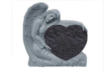 Small Angel Holding Heart 2-2.5x0-6x2-8.5 P5 Bahama Blue Fully Carved Angel w/ Roses