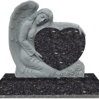 Small Angel Holding heart 2-2.5x0-6x2-8.5 P5 Blue Pearl Fully Carved Angel w/ Roses