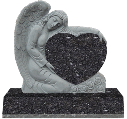 Small Angel Holding heart 2-2.5x0-6x2-8.5 P5 Blue Pearl Fully Carved Angel w/ Roses