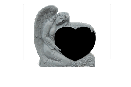 Small Angel Holding Heart 2-2.5x0-6x2-8.5 AP Jet Black Fully Carved Angel w/ Roses