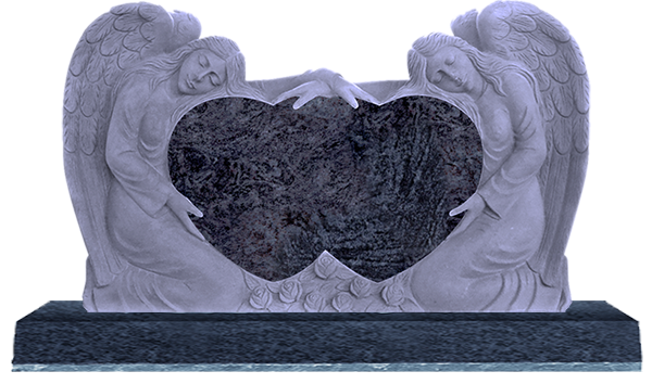 ANG104CABB.png * Double Angel Holding Hearts 4-2x0-8x2-6 AP Bahama Blue Fully Carved Angels w/ Roses - Image 1