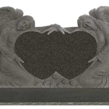 Double Angels Holding Hearts 4-2x0-8x2-6 AP Dark Cloud Grey Fully Carved Angels w/ Roses