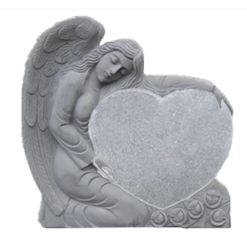 * Small Angel Holding Heart 2-2.5x0-8x2-8.5 AP China Grey Fully Carved Angel w/ Roses