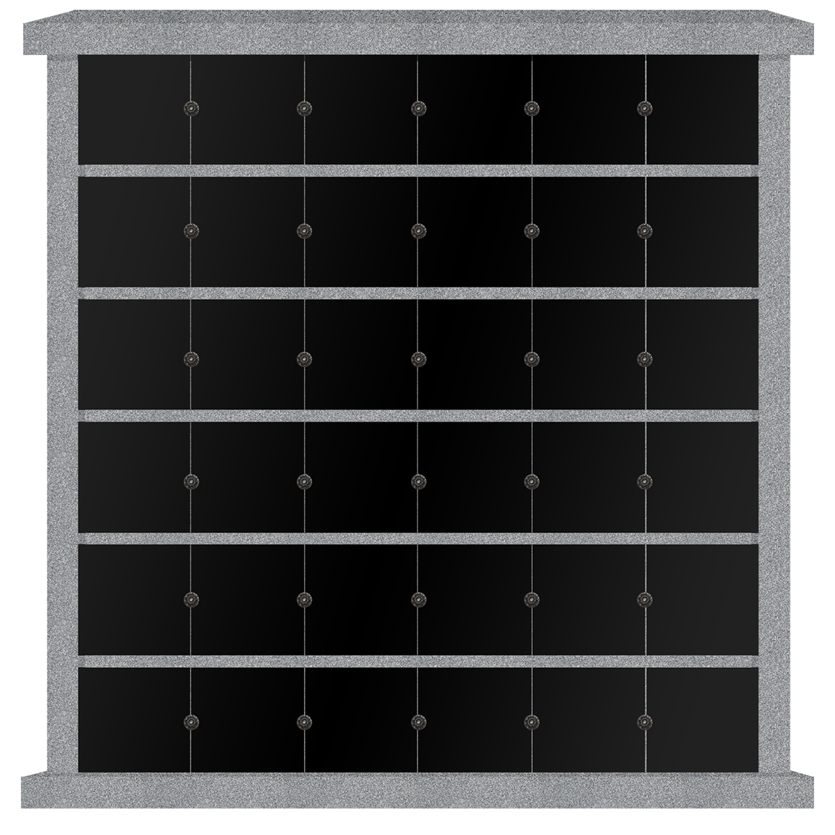 COL138CGJB72.png 72 Niche Horizontal 2-Sided Columbarium 6-7x2-7x7-1 China Grey Walls/Jet Black Doors; 6x6 Niches Includes Rosettes, Key & 4 Extra Niche Doors; CFS-L-023-1 - Image 1