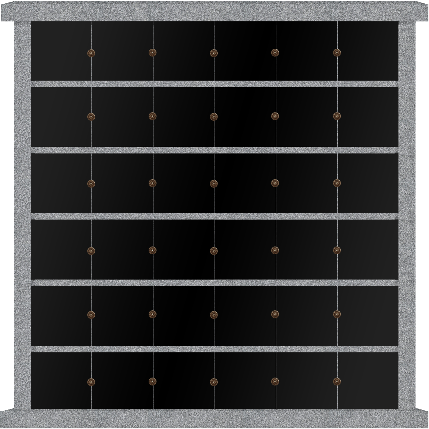 COL209CGJB36.png * 36 Niche Columbarium 7-1x1-5.5x7-1 China Grey/Jet Black China Grey Walls/Jet Black Doors; Single Sided, 6x6 Niches CFS-L-095-inch; Includes Rosettes, Keys & 4 Extra Niche Door - Image 1