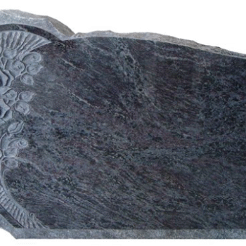 Design 16002 4-0x0-6x2-4 P2 Bahama Blue serp w/scalloped edge, shell rock, starburst, carved roses back flat polished