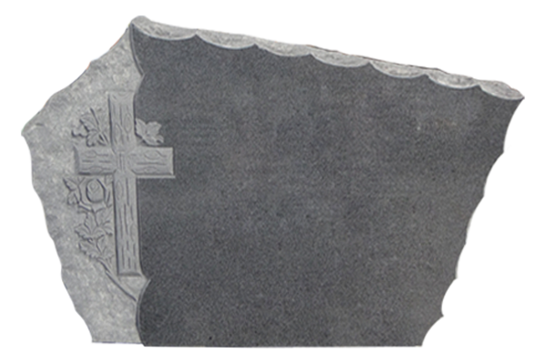 DES62009_166P2DCG.png Design 62009 4-0x0-6x2-4 P2/BRP Dark Cloud Grey Scalloped Edges, Rock Pitching Next to Cross & Flowers Back Flat Polished - Image 1